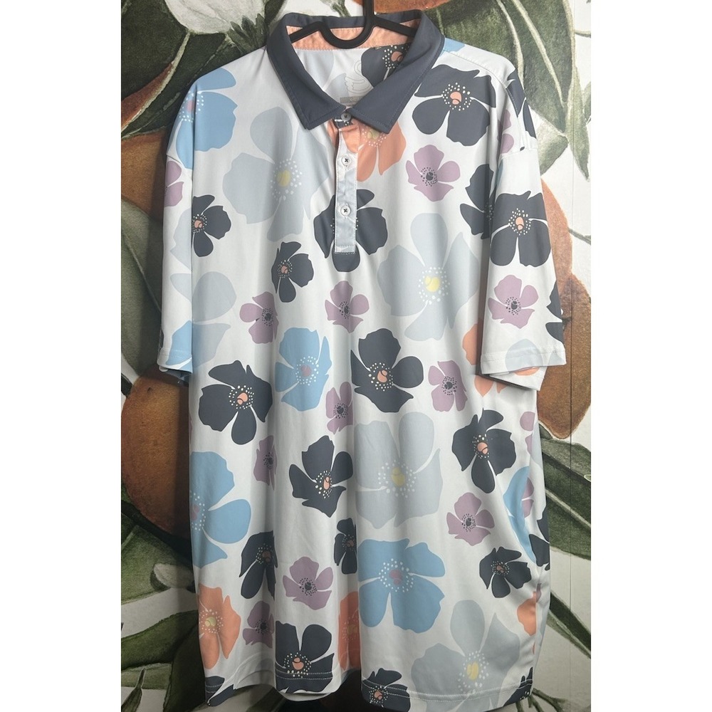 Swannies Golf Co Polo Shirt Mens XL Floral Performance Short Sleeve Golf Stretch
